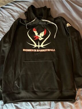 adidas Black EWU Women's Basketball Hoodie with Red and White Logo